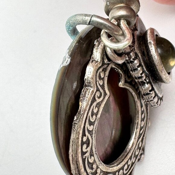 Bohemian Dangle Earrings Mother-Of-Pearl Silver-Tone Unique 2" - Picture 4 of 9